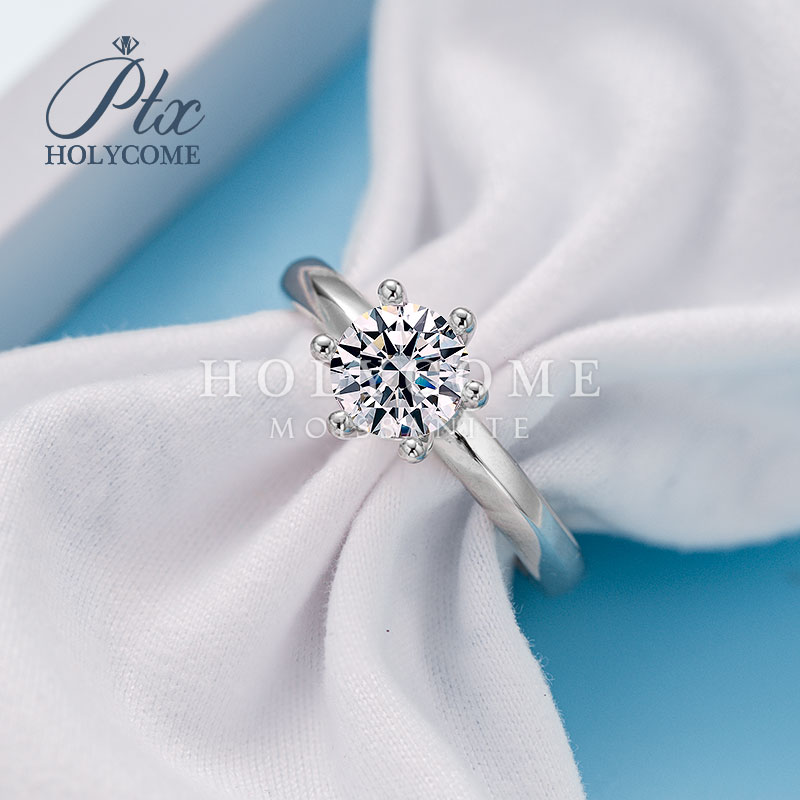 Classic Hot Selling Women Ring 925 Sterling Silver 1CT Six Claw Engagement VVS D Level Moissanite Wedding Rings White Gold Plated Solitaire Moissanite