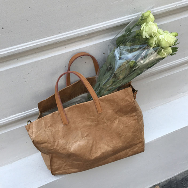 Luxury Brand Designer Bag 2024 New Korean Single Shoulder Diagonal Cross Women's Ins Capacity Kraft Handbag Paper Leather Large Bag