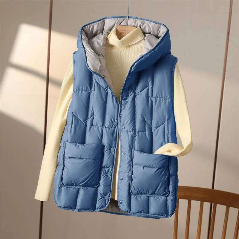 Female 90% White Duck Ultra Light Sleeveless Down New Autumn/Winter Fashion Hooded Basics Women Warm Vest Coat
