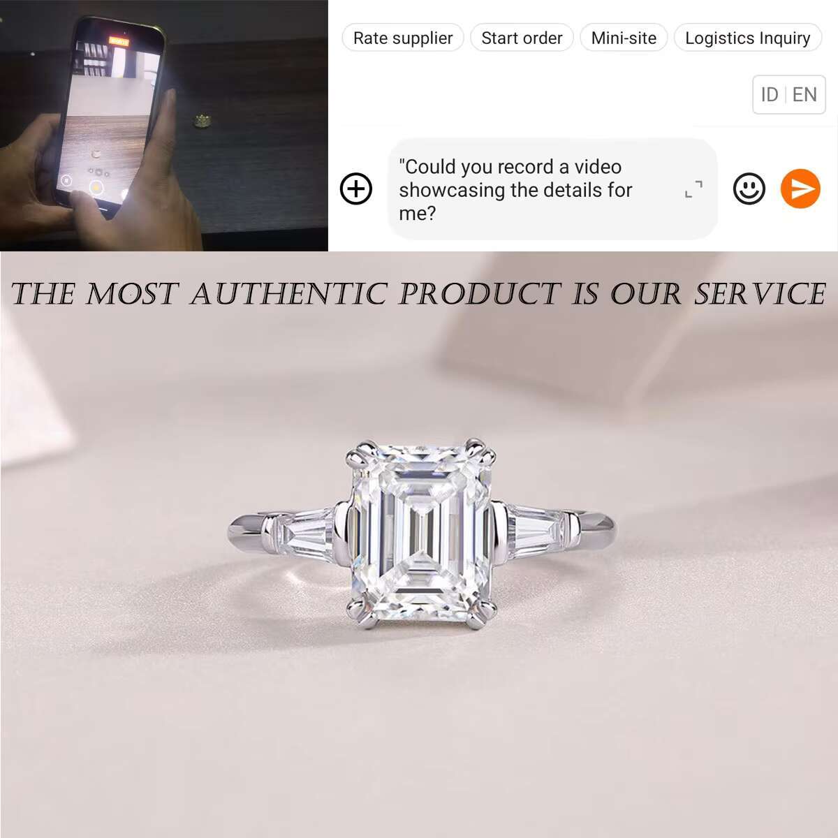 Emerald Cut Moissanite Ring S925 Sterling Silver 18K Gold Plated Engagement Wedding Jewelry for Women