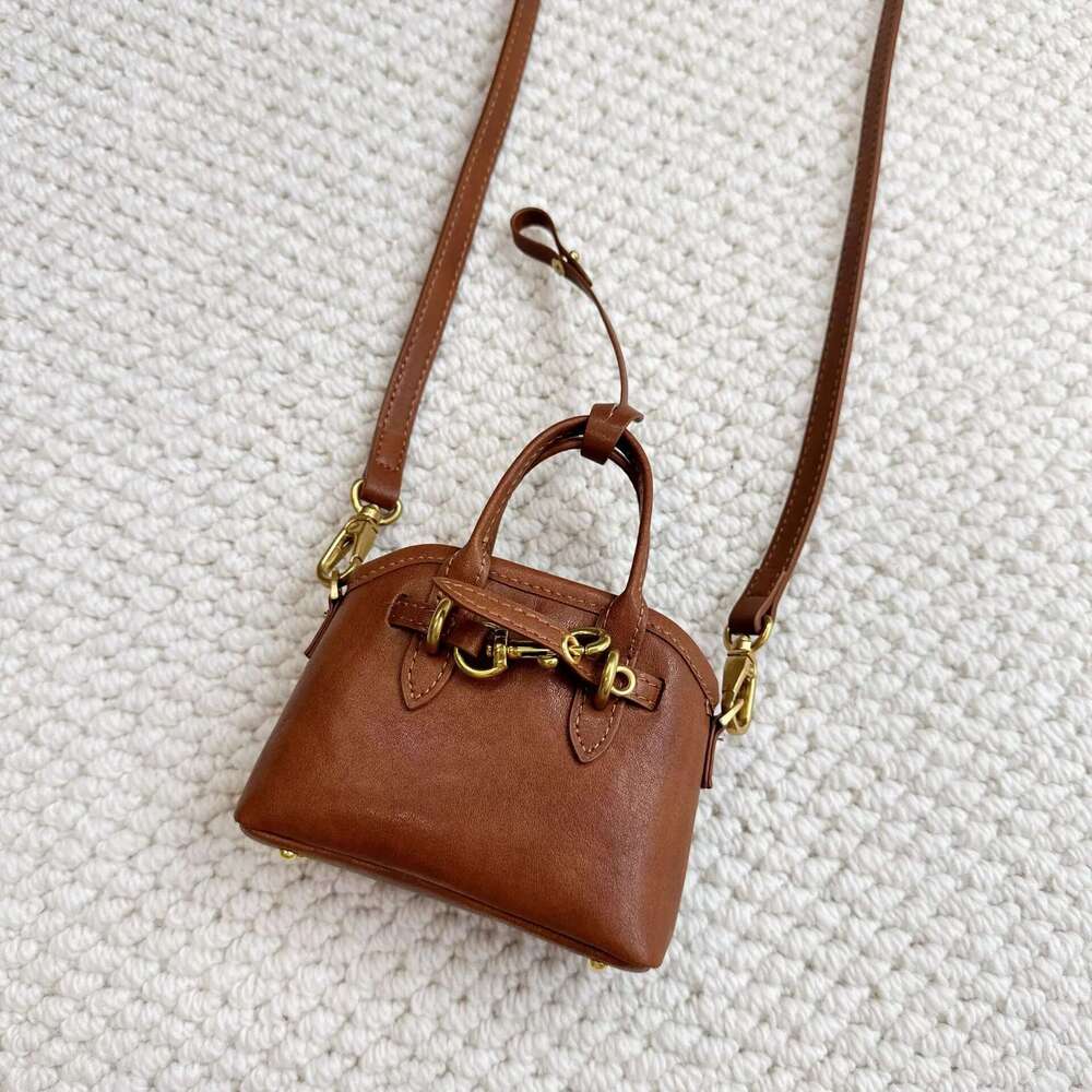 Cowhide Vintage One-Shoulder Crossbody Bag 2025 New Genuine Leather Fashion Women Pendant High-Quality Mini Handbag