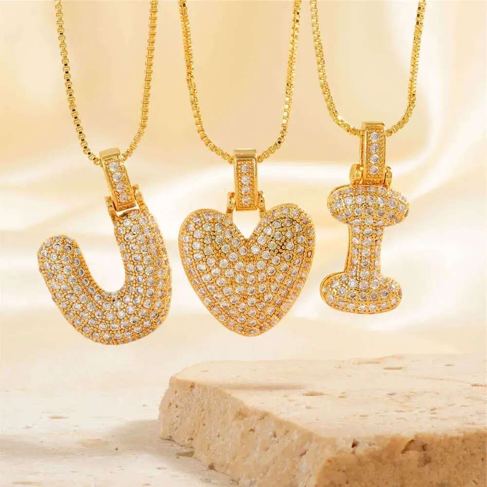 Hot selling collarbone chain copper inlaid zircon 26 English letters fat pendant hip-hop trendy necklace