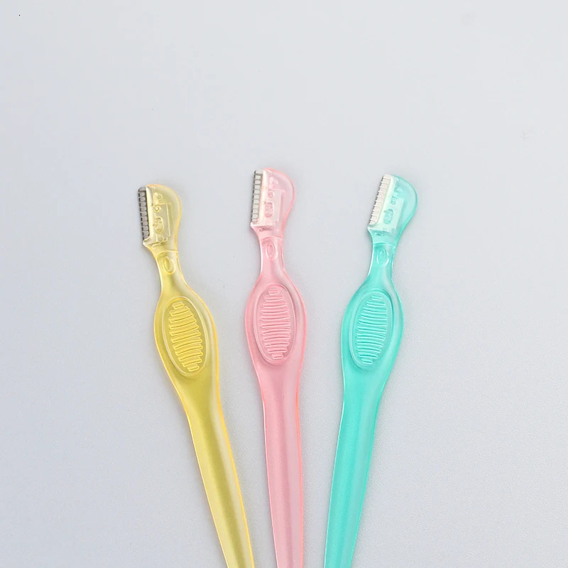 10PCS Macaron ThreeColor Eyebrow Knife Set Straight Handle Trimmer With Independent Protective Case For Beginners 250516