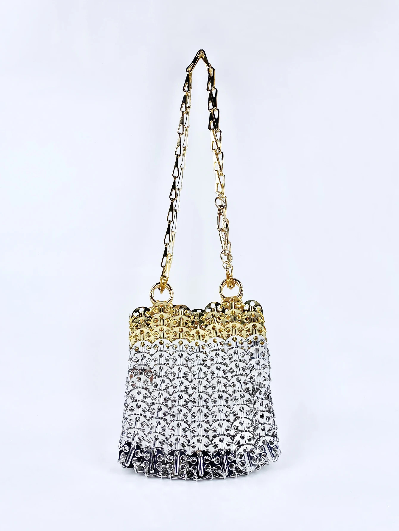 Niche aluminum handmade bag with gold and silver color matching metal chain sequin bag trendy underarm bag 250526