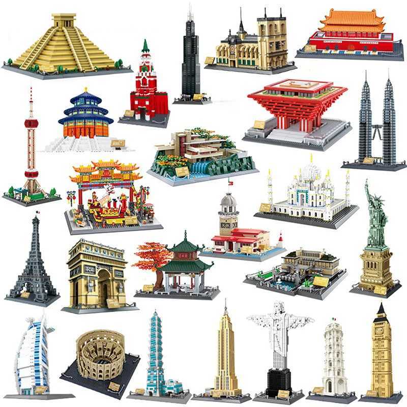 70 Models World Famous Architecture Eiffel Tower T Maha Building Blocks London Paris Wange Expert Creative Bricks Villa House Free shipping