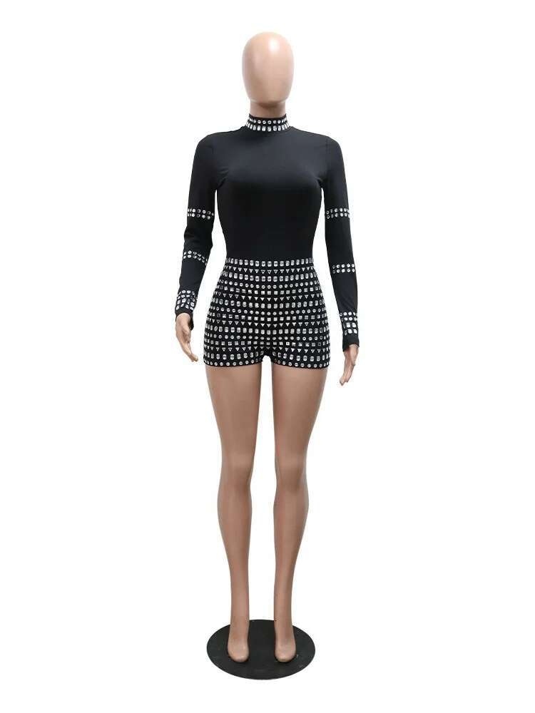 Summer Clothes Women 2025 Leisure Party Fashion Hot Diamond Slim Fit Long Sleeved Jumpsuit for Wholesale Dropshipping