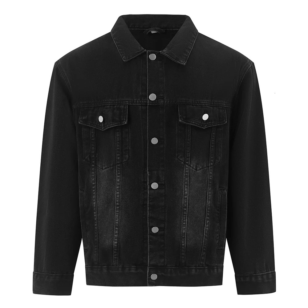 Men Classic Denim Jacket All Match Pure Color Coat Casual Cotton Jean Outerwear Vintage Blue Gray Black 250516