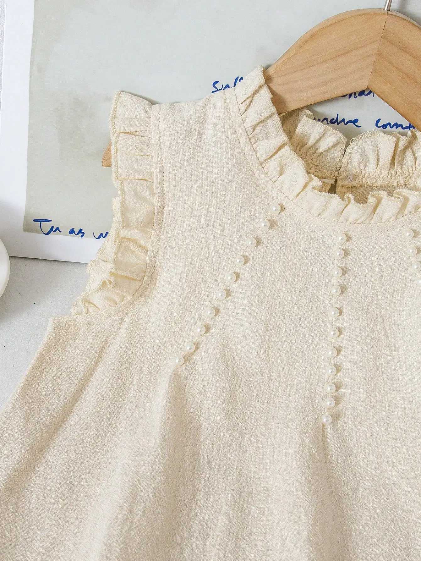 Girls Beige Mesh Dress Boho Mock Neck Ruffle Hem for Party/Photo Shoots Ages 4-7 Spring-Summer X250528
