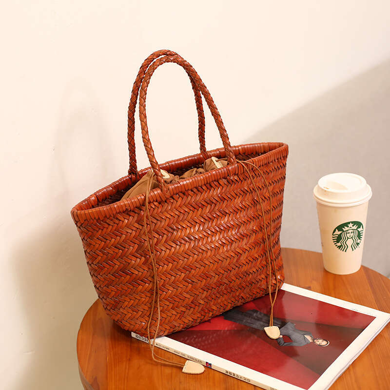 Tote Bag Braided Handbag Dragon Diffusion Same Style French First Layer Cowhide Woven Handbag For Women Ins Genuine Leather Basket Bag Shoulder Bag