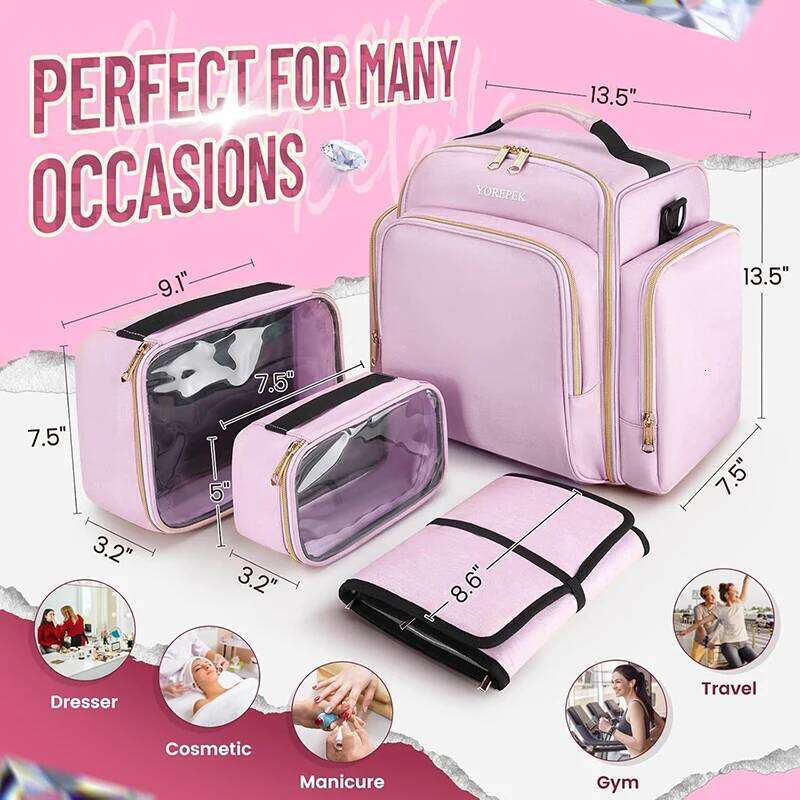 Pink Professional Manicure Suitcases Large Capacity Case Multi-Layer Jewelry Storage Bag Removable Makeup Backbag