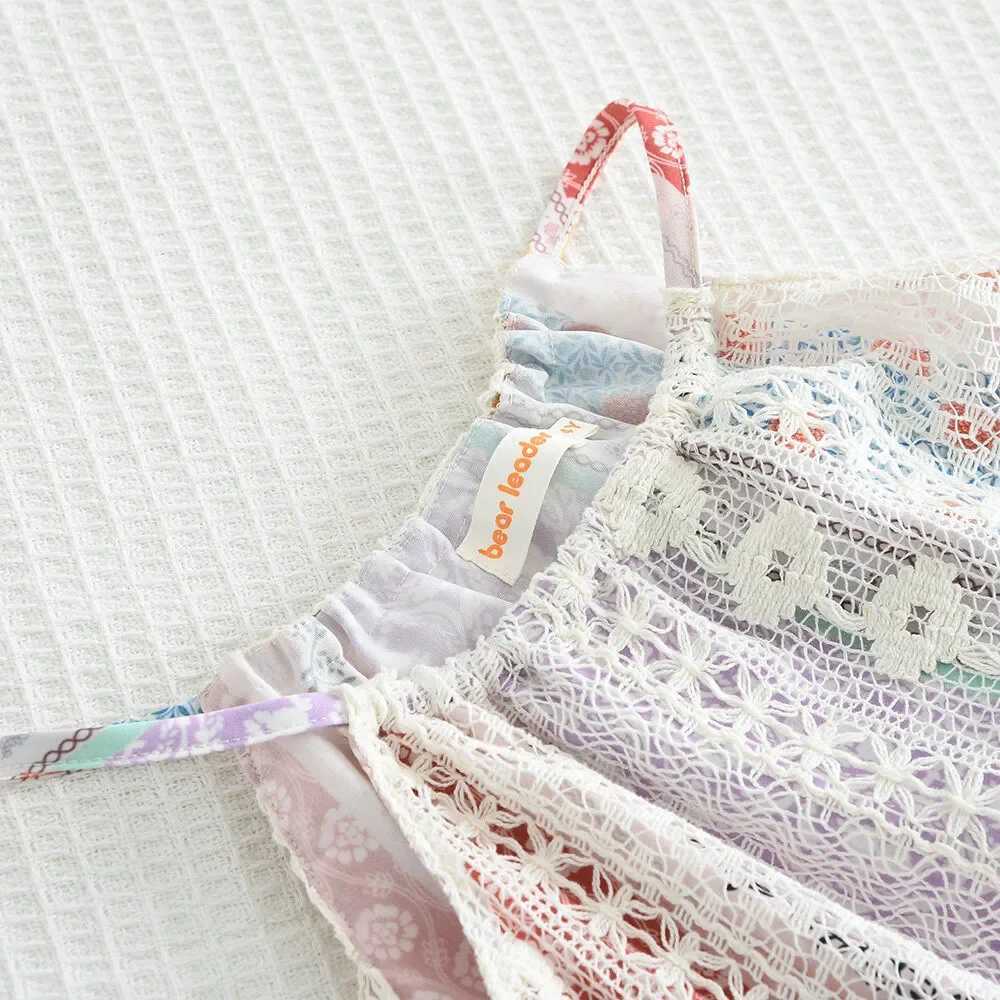 Bear Leader Summer Girls Sweet Dress Tassel Patchwork Printing Loopholes Casual Princess Dress Fashionable Childrens Clothing X250528
