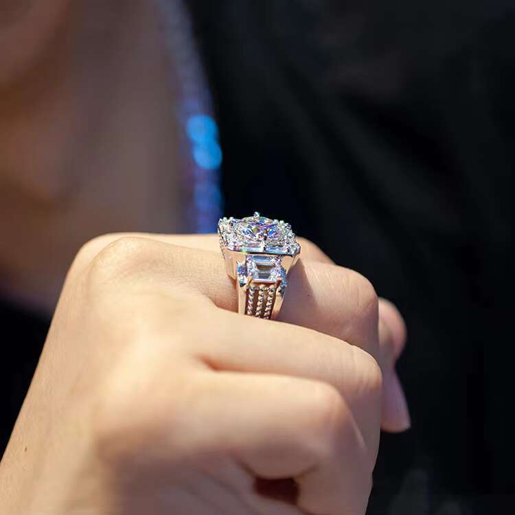 Fashion Factory Wholesale Hip Hop Jewelry Luxury Platinum Plated square Cubic Zircon Moissanite Ring for Mens