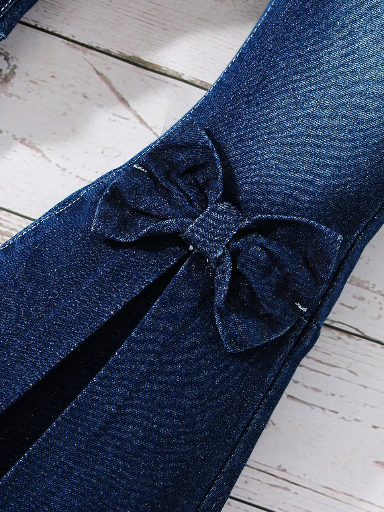 Girls Solid Flared Denim Pants With Bow Tie Regular Fit Casual Jeans For Cute And Smart Look Autumn Winter Spring 250528