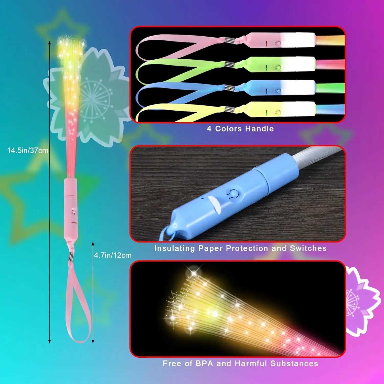 100 PCS Fiber Optic Wand Glow Fiber Optic Wands Glow in The Dark Party Glow Wands LED Light up Party Favors for Wedding W250528