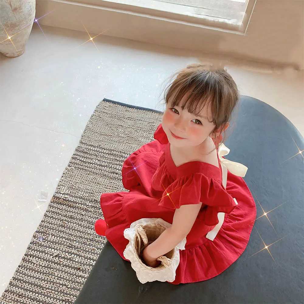 Bear Leader Summer Girls Dresses Flying Sleeve Dress Casual Ruffled Dresses Solid Back Bowknot A Line Baby Dresses Kids Clothes X250528