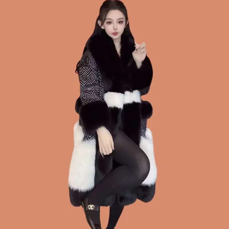 Faux Coat for Women,England Style Jacket,Thick Designer Female Clothes,Faux Fox Fur Collar, High Quality,New,Winter,2025