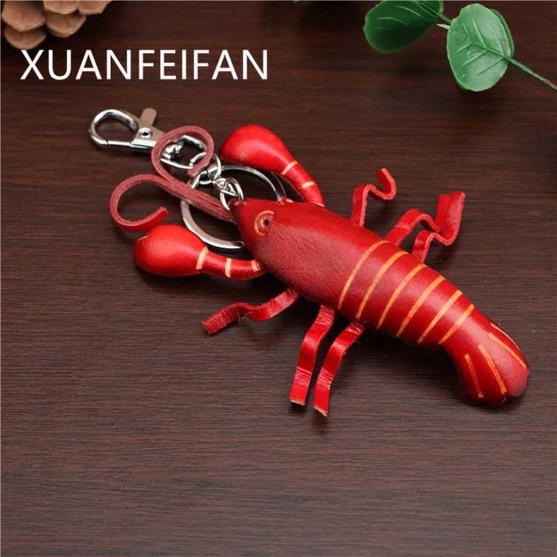 Head Layer Cowhide Crayfish Keychain Pendant Motorbike Car Key Chain Accessories Cute Bag Pendant Personality Ride 250527