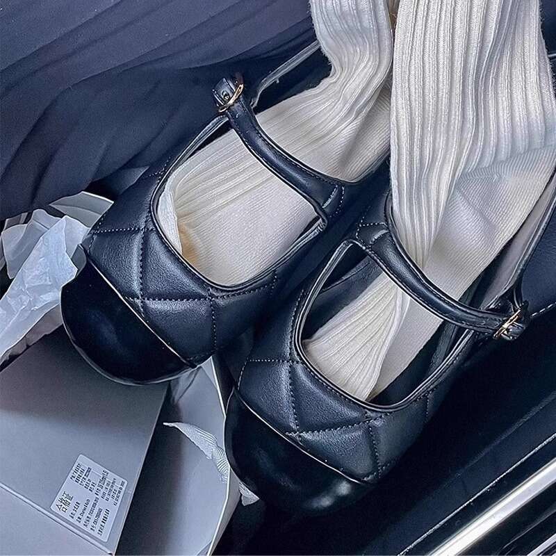 Mary Jane for Women, Flat with Skirt, 2025 New Genuine Leather Ballet Shoes, Shallow Mouth French Style Evening Single Shoes
