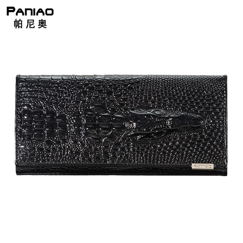 Free shipping designer wallet New Panio Women's Wallet Crocodile Head Hinge Medium Long PU Leather Phone Bag Multi-Card Slot Clutch