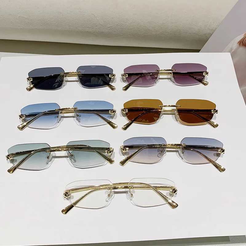 Popular Brand Brown Square Women Sunglasses Fashion Luxury Rimless Rectangle Sun Glasses Female Shades UV400 Vintage Eyewear W250528