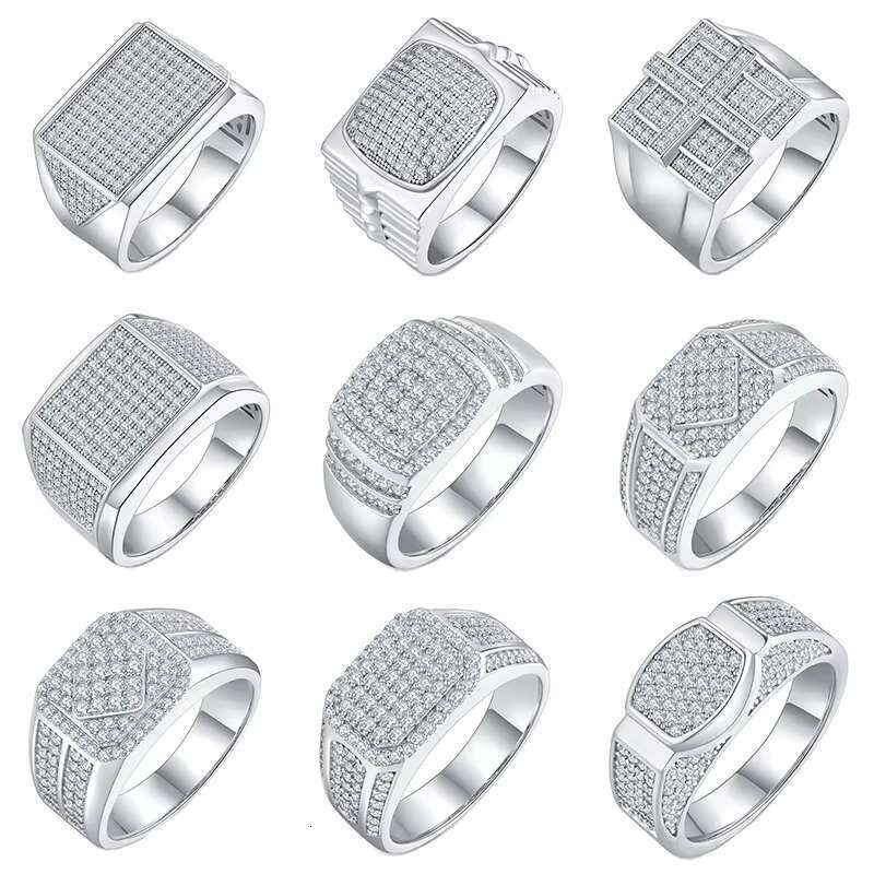 Wholesale Custom Iced Out Hip Hop Cuban Link Ring VVS D-color Moissanite Diamond Ring Gold Plated 925 Sterling Silver for Men