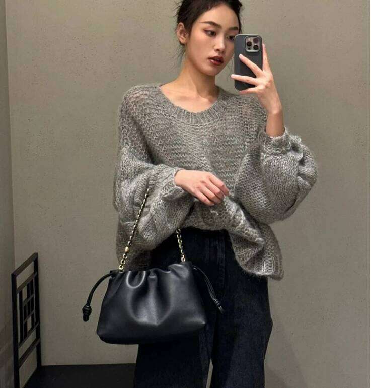 New Women's Cloud Drawstring Hobos Crossbody Real Leather One Shoulder Casual Bucket Bag