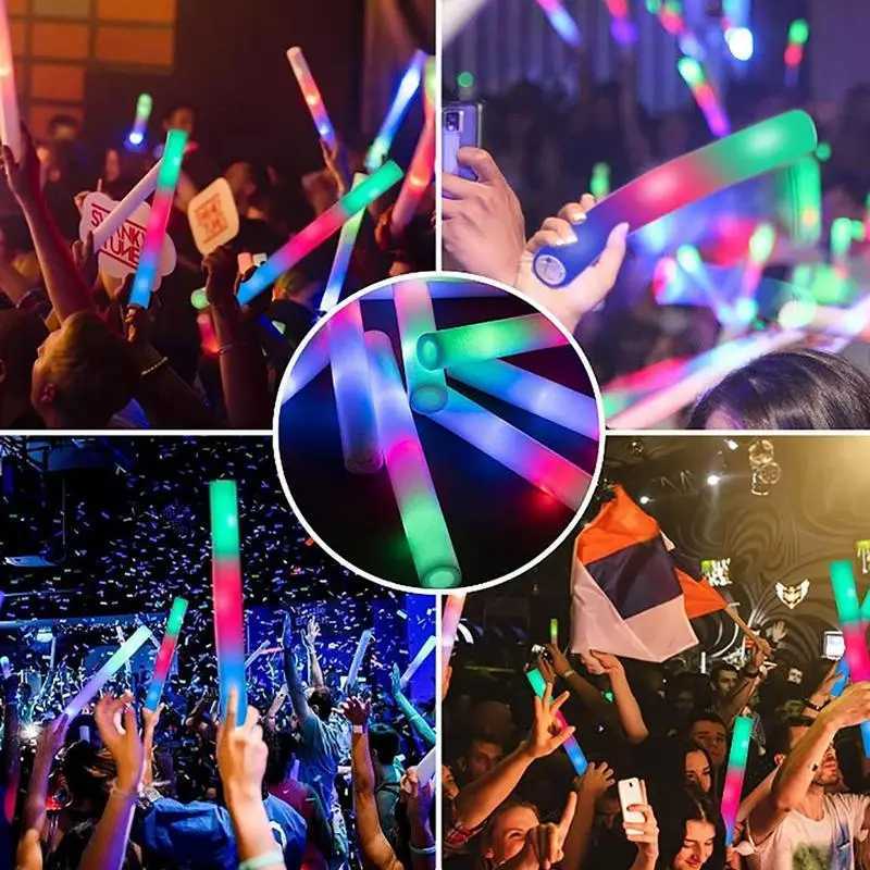 10Pcs Foam Glow Sticks with 3 Modes Colorful LED Flashing Glow Stick Glow in The Dark Party Supplies for Weddings Raves Concerts W250528