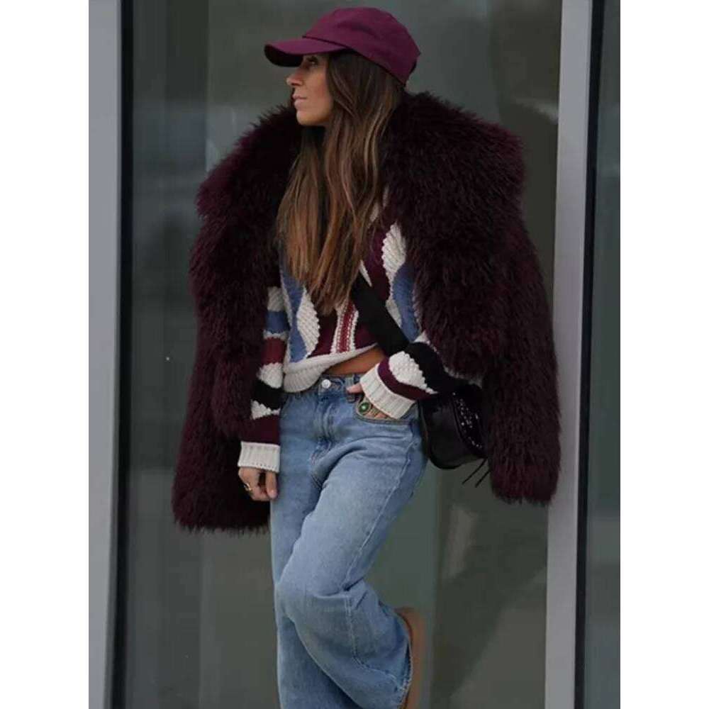 Faux Fur Warm Coat Women Casual Lapel Fluffy Long Sleeve Female Cardigan 2024 Winter Solid Lady Street Commuter Outwears