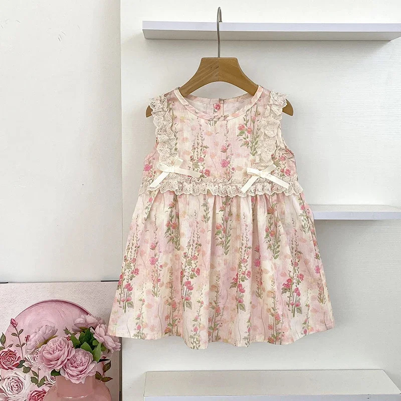 Family Matching Sister Outfit Summer Baby Girl Clothes Pink Lace Bow Flower Girls Dress Cotton Romper Princess 250528