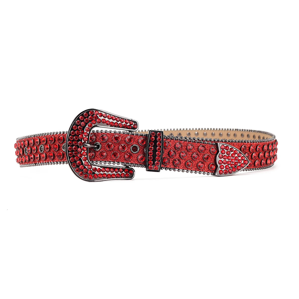 Mens Womens Fashion Sparkle Red Rhinestone Belt Strap Western Cowboy Cowgirl Bling Crystal Studded Belt for Jeans Dress 250523