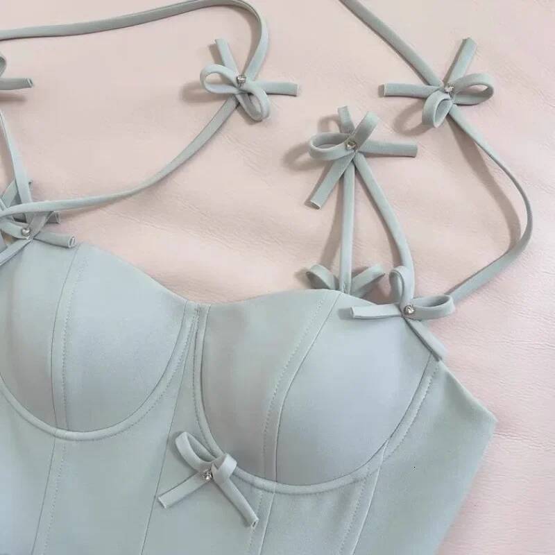 Sweet Hot Girl Pure Sexy Bow Strap For Women's Summer Square Collar Slim Fit A-Line Short Dress Fashion Female Clothes