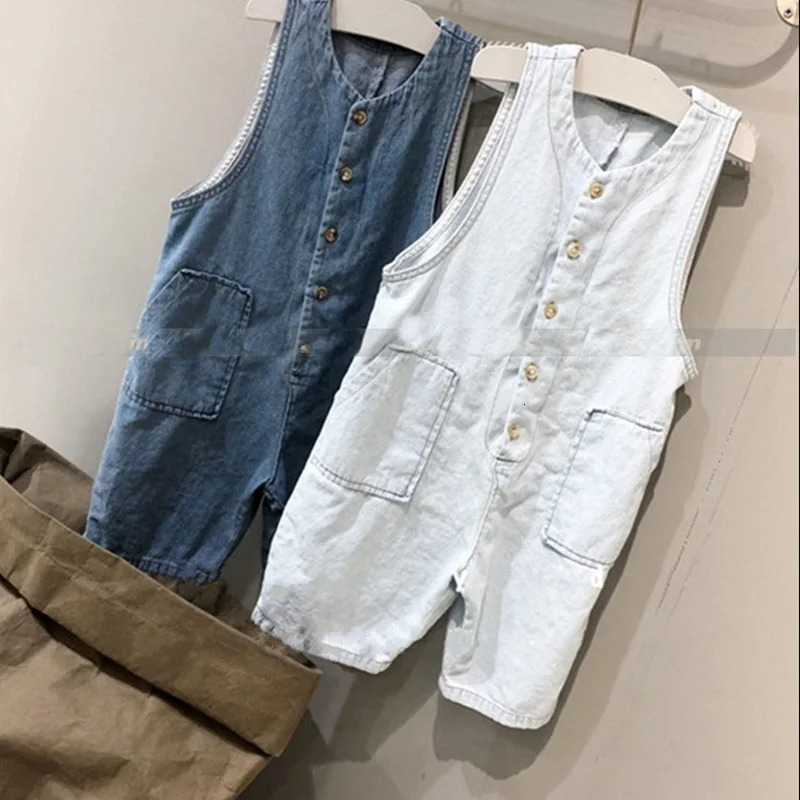 Family Matching Outfits Summer Thin Blue Denim Jumpsuit Fashion Loose Unisex Overall for Mother and Daughter Son Clothing H396 250528