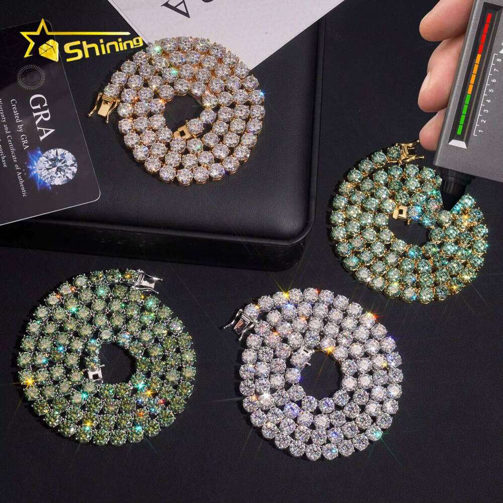 GRA Hip Hop Jewelry Sterling Sier Brilliant Cut VVS 6.5mm Dia Iced Out Moissanite Tennis Chain Fashion Necklaces