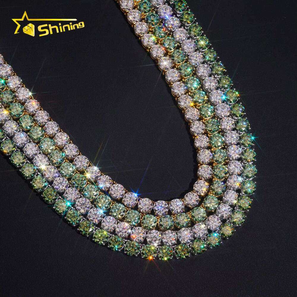 Ready to Ship 6.5mm Green Moissanite Necklace S Gold Plated Tennis Chain Fine Jewelry Wholesale Price