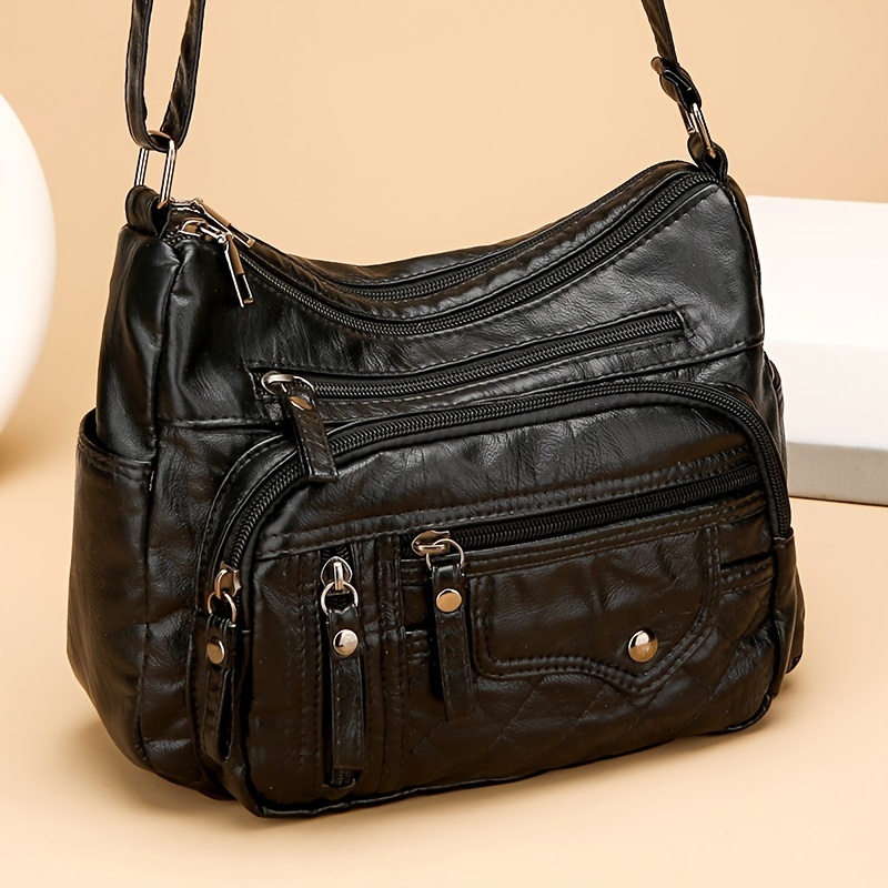 Large Capacity Nylon Shoulder Bag, with Adjustable Strap, Anti-theft Zipper Closure - Available in Brown, Light Gray, Red, Black