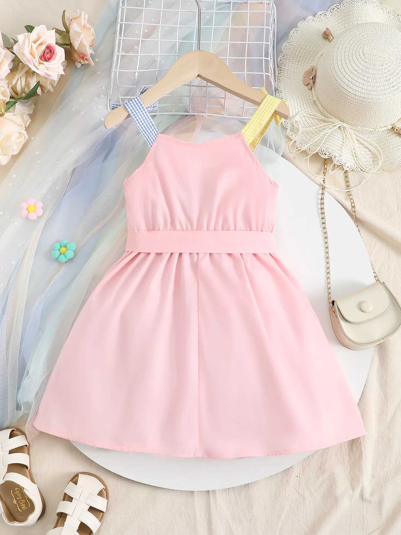 4-7 Year old Cute Girls Dress Suspender Decal Small Pocket Fashion Dress Children Girls Summer Casual Dress X250528