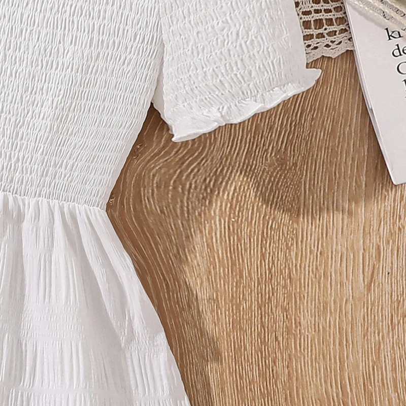 Kids White Dress Summer Off-the Shoulder Shirred-Bodice A-line Dress Birthday Party Communion Wedding Dress Tween Girls Dress X250528