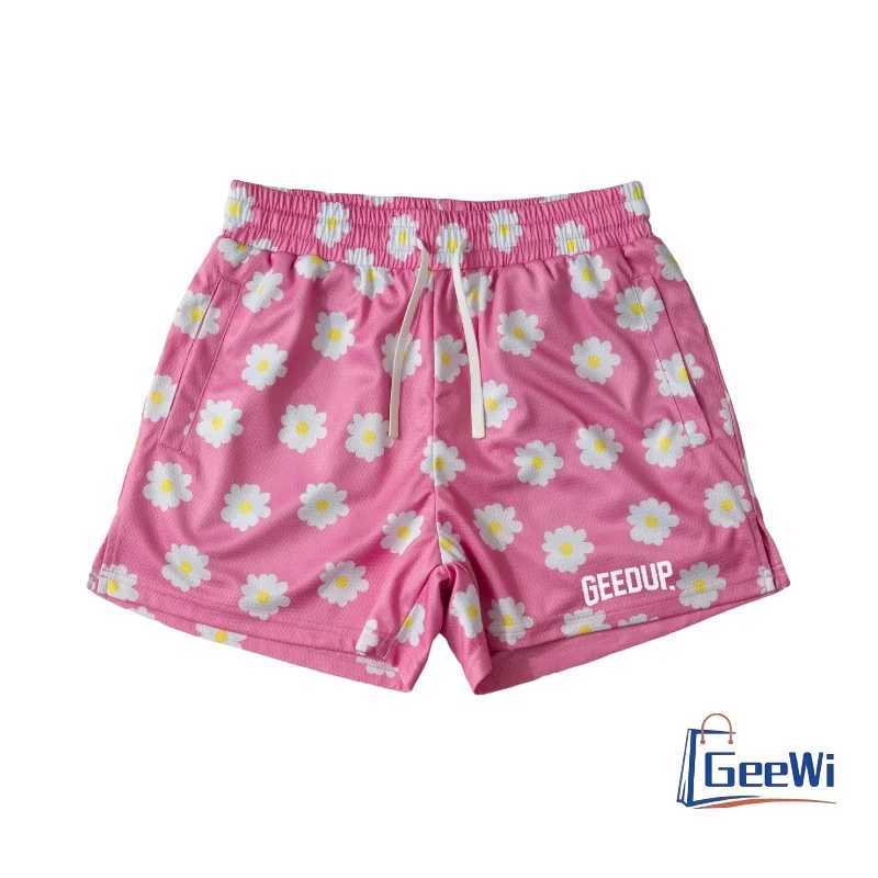 2025 Summer Mens Beach Pants Mesh Fabric Casual Fashion Brand Chrysanthemum Print Shorts X250528