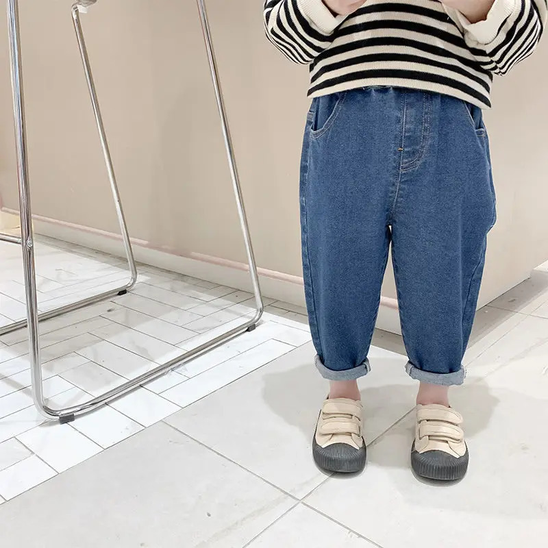 Baby Boy Girl Loose Jeans Fashion Korean Style Casual Solid Color Spring Autumn Childrens Denim Pants For 17 Years 250528