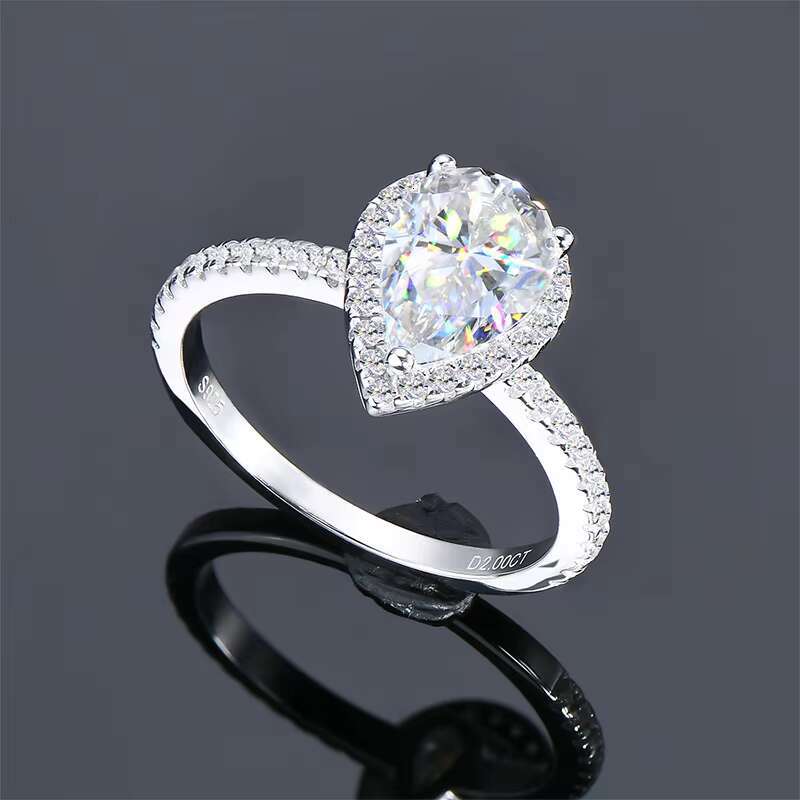 GRA Wedding Band Jewelry 925 Sterling Silver 2ct Pear Cut D Moissanite Halo Engagement Ring Promise Wedding Rings for Women
