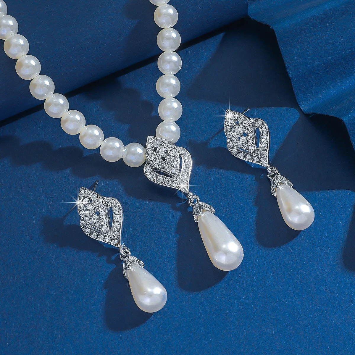 3PC Womens Fashion Trendy Pearl Water Drop Necklace Earrings Jewelry Set Wedding Banquet Party Holiday Gift 250526