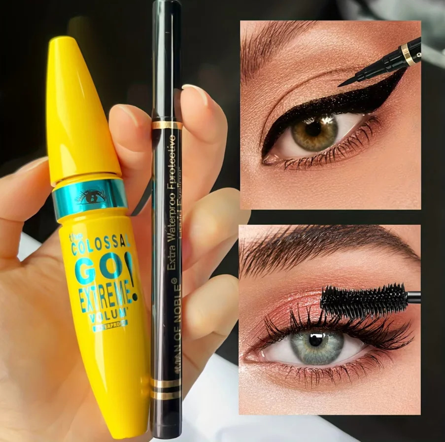 Mascara with Eyeliner Combo Black Slim Drawing Line Smooth Definition Long Lasting Waterproof Eye Makeup 2 Pcs Set 250523