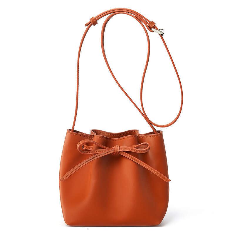 2024 New Women's High-End Satin Cowhide Crossbody Korean Style Casual Drawstring Genuine Leather Underarm Shoulder Bag