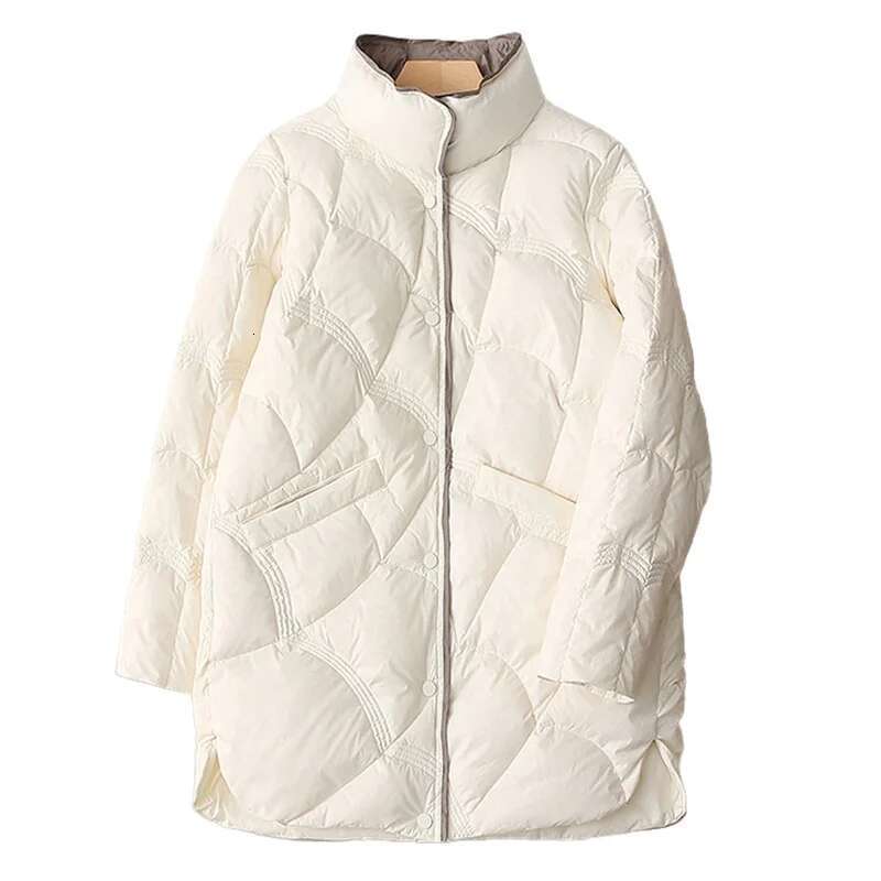 Winter New Fashion Stand Collar X-Long Women Jackets Female Casual Loose Ultra Lightweigh White Duck Down Warm Coat