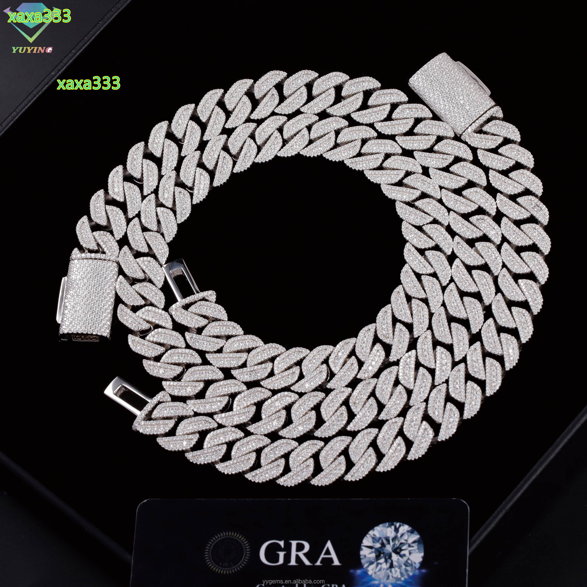 Heavy Silver 15MM 3Rows S925 Silver Cuban Chain Hip Hop Necklace White Gold Plated Moissanite Diamond Cuban Link Chain