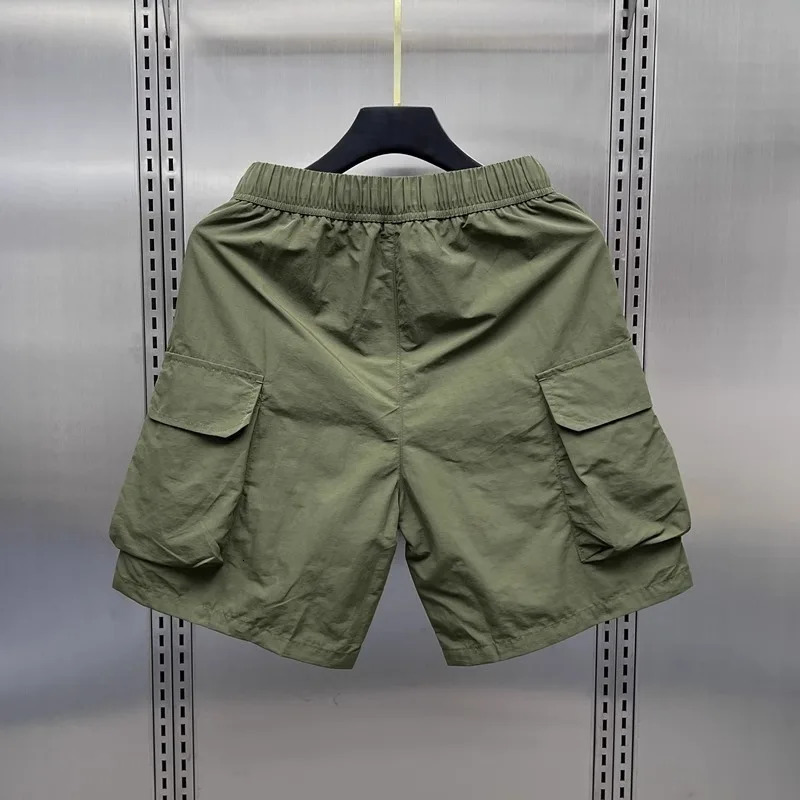 Summer Quick Thin Drying Multi Pocket Shorts For Men Solid Color Loose Straight Cargo shorts Casual Sports Five Quarter Pants 250527
