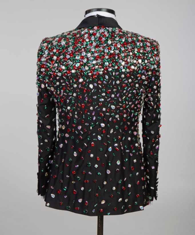 Colorful Beads Mens Wedding Tuxedos Shawl Lapel Slim Fit Groom Formal Tailored Party Birthday Wear 2 Pieces Black Pants