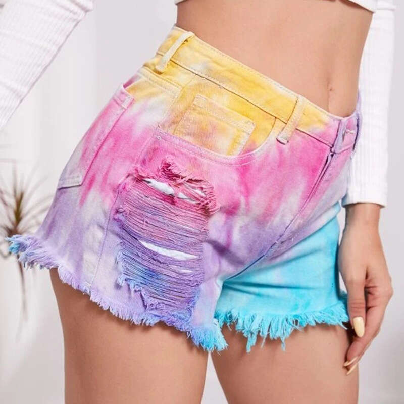 Shorts Women Denim Shorts Spring Summer Straight Tie Dye Fringe Cuffed Distressed Loose Women S Denim Shorts Jean Shorts