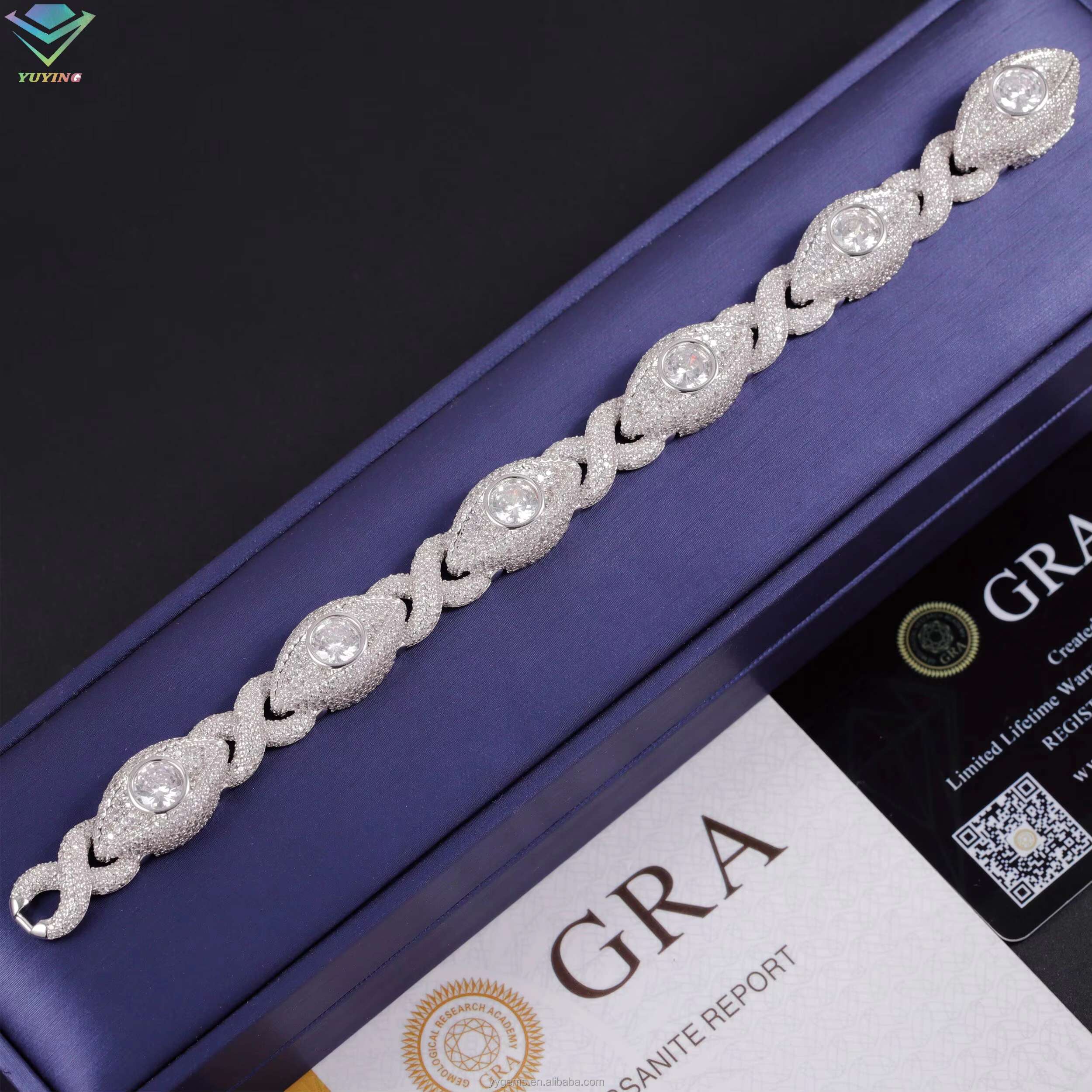 Yu Ying New Fashion Mix Colors Moissanite Diamonds Gold Plated 925 Sterling Silver Eye Charms Infinity Cuban Links Bracelets