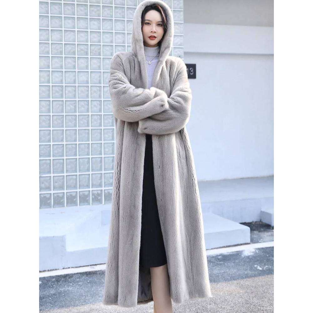 DEAT Fashion Hooded Imitation Mink Coat Women's Loose Sleeves Thick Plush Long Faux Fur Coats Winter 2024 New 7AB6366